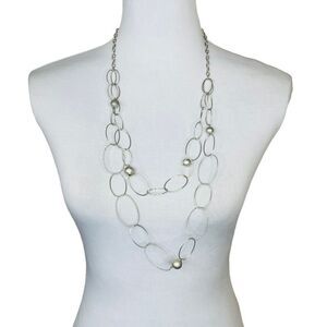 Double Strand Chain Fashion Necklace Silver Color